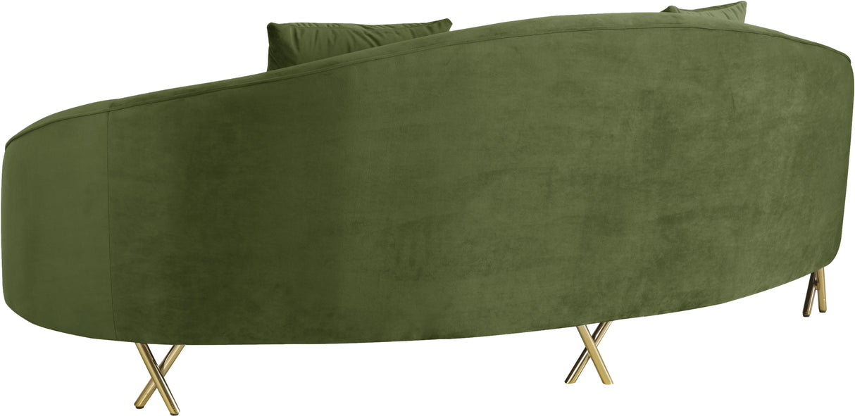 Serpentine Olive Velvet Sofa - galleria furniture outlet