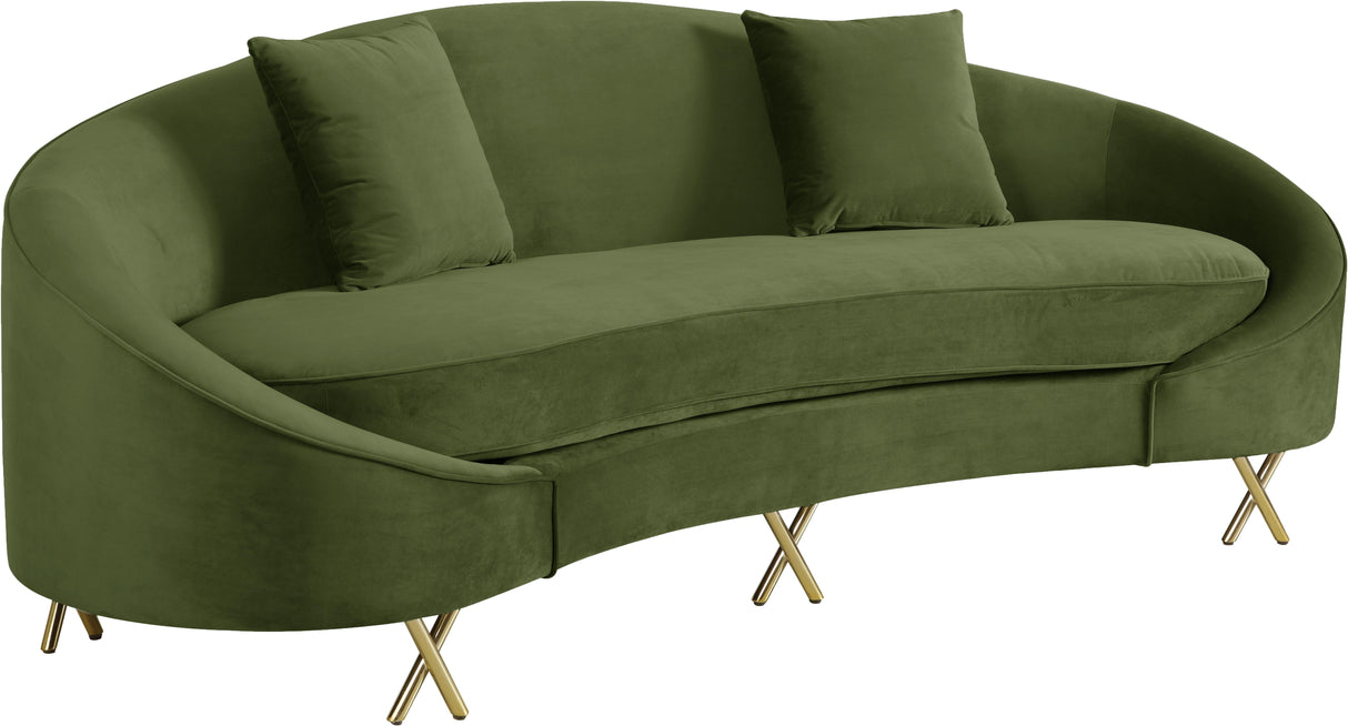 Serpentine Olive Velvet Sofa - galleria furniture outlet