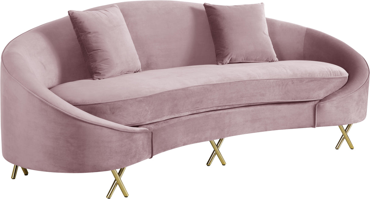 Serpentine Pink Velvet Sofa - galleria furniture outlet