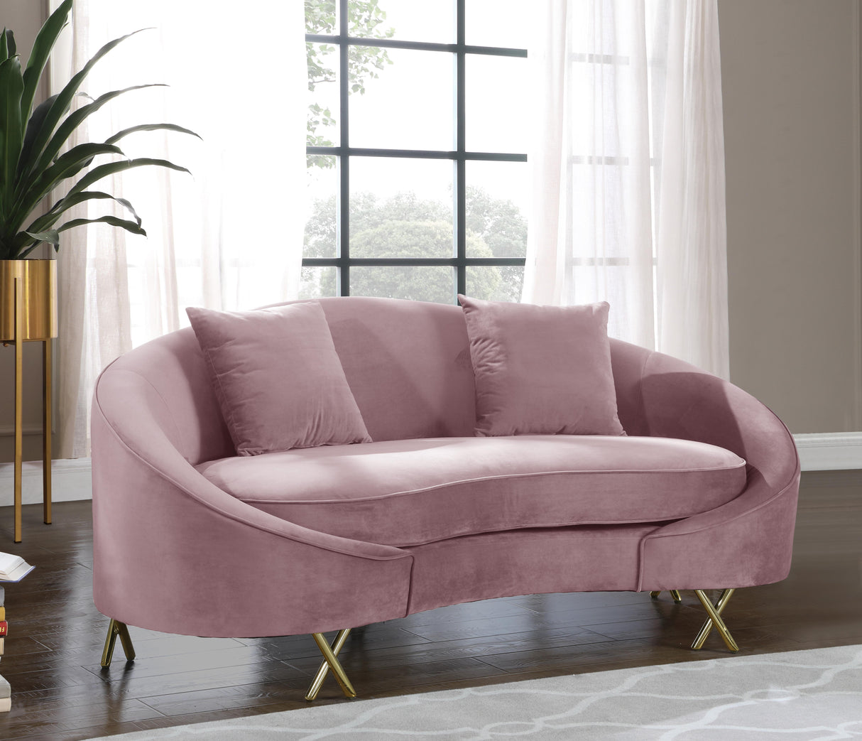 Serpentine Pink Velvet Loveseat - galleria furniture outlet