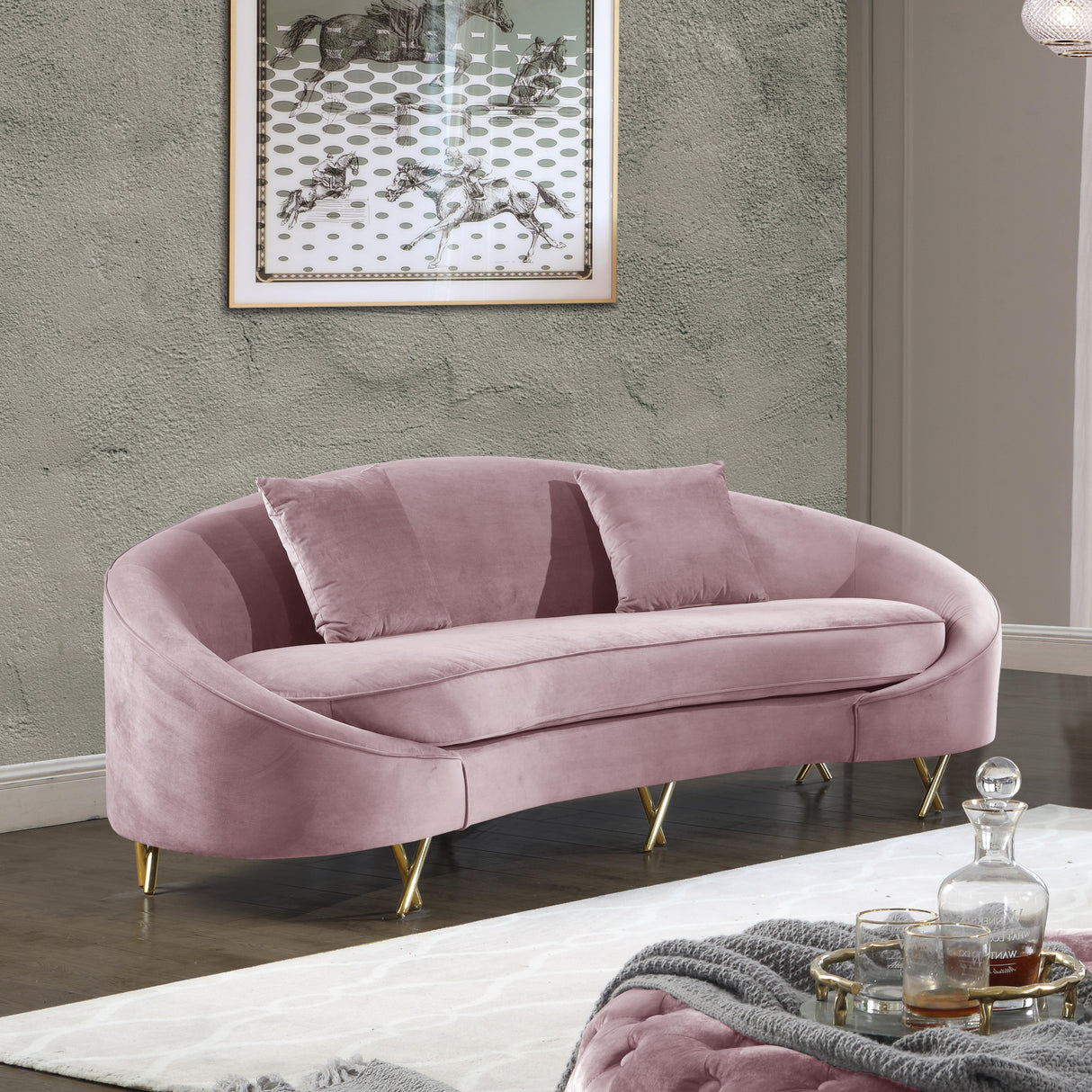 Serpentine Pink Velvet Sofa - galleria furniture outlet