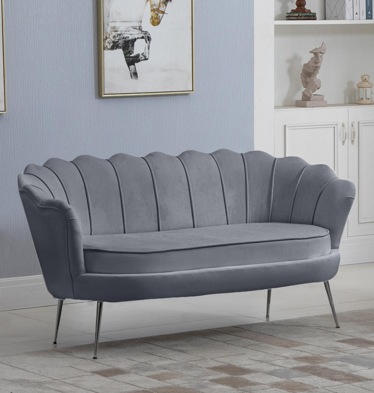Gardenia Grey Velvet Loveseat - galleria furniture outlet