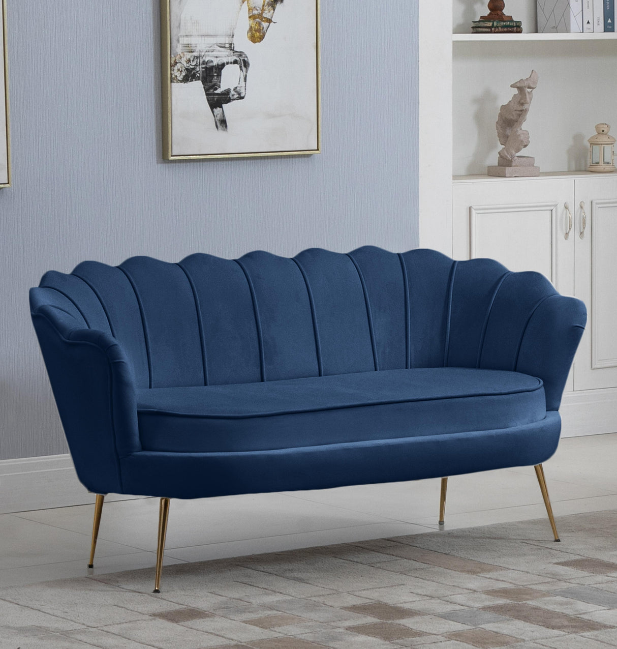 Gardenia Navy Velvet Loveseat - galleria furniture outlet