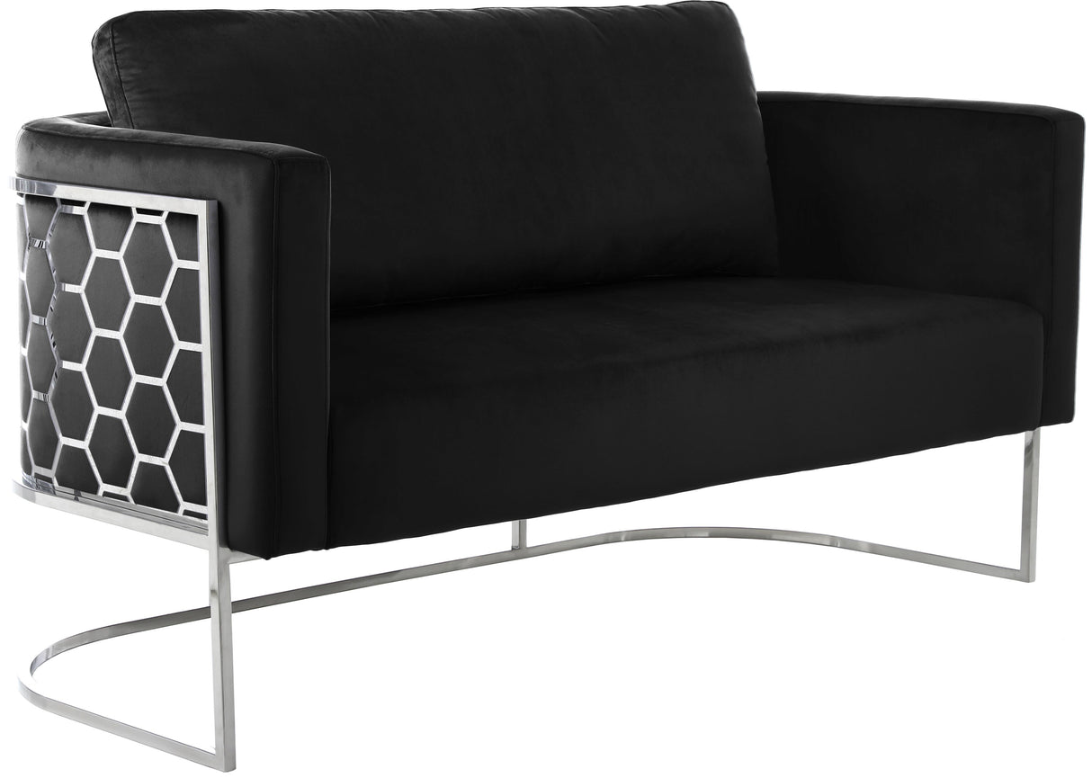 Casa Black Velvet Loveseat - galleria furniture outlet