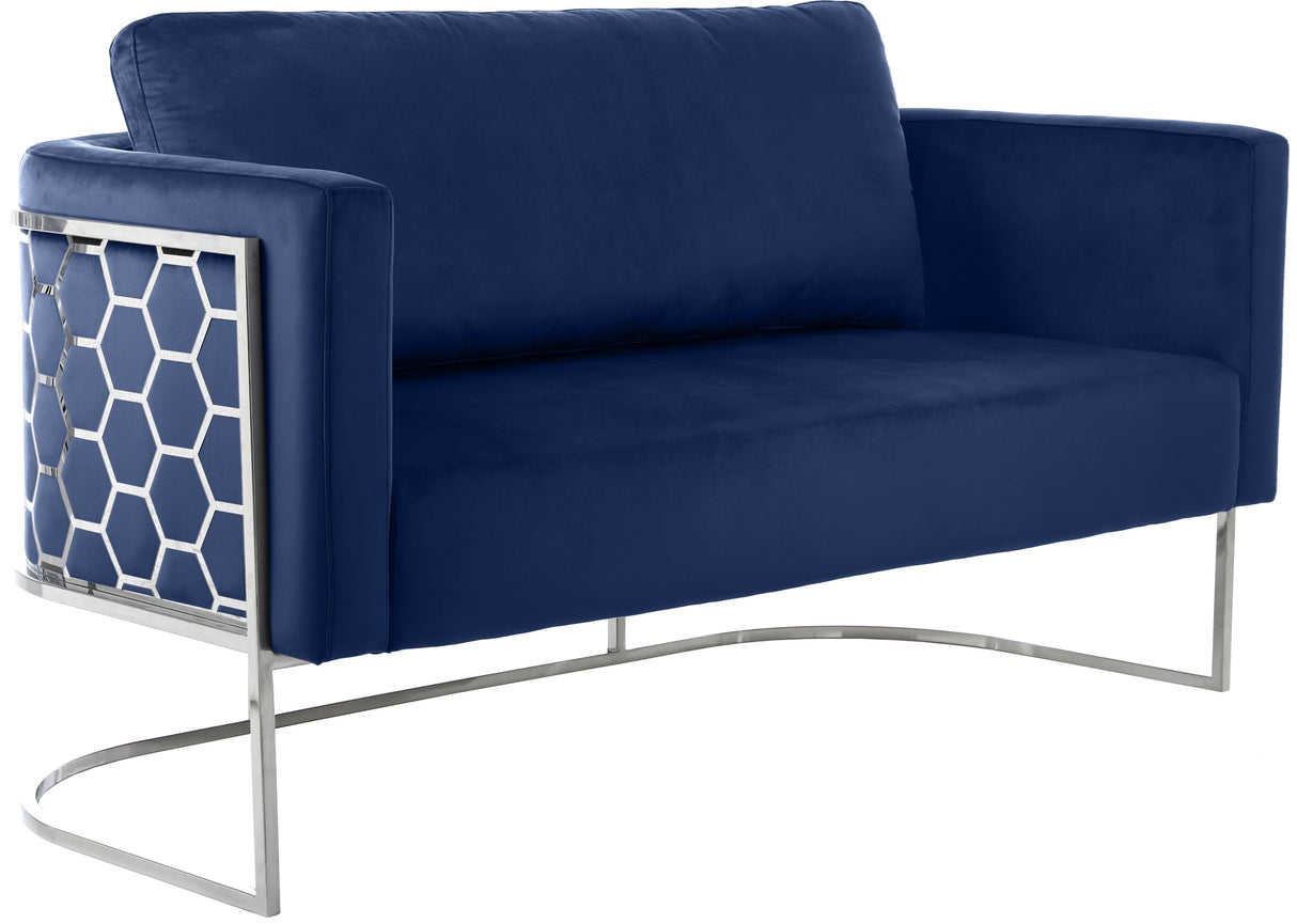 Casa Navy Velvet Loveseat - galleria furniture outlet