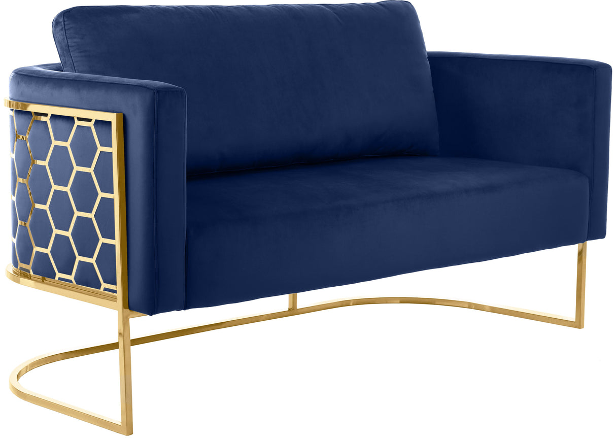 Casa Navy Velvet Loveseat - galleria furniture outlet