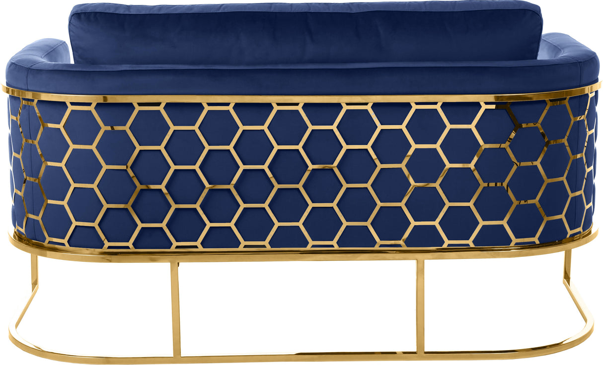 Casa Navy Velvet Loveseat - galleria furniture outlet
