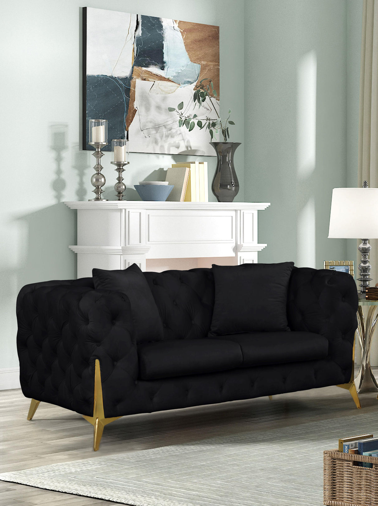 Kingdom Black Velvet Loveseat - galleria furniture outlet