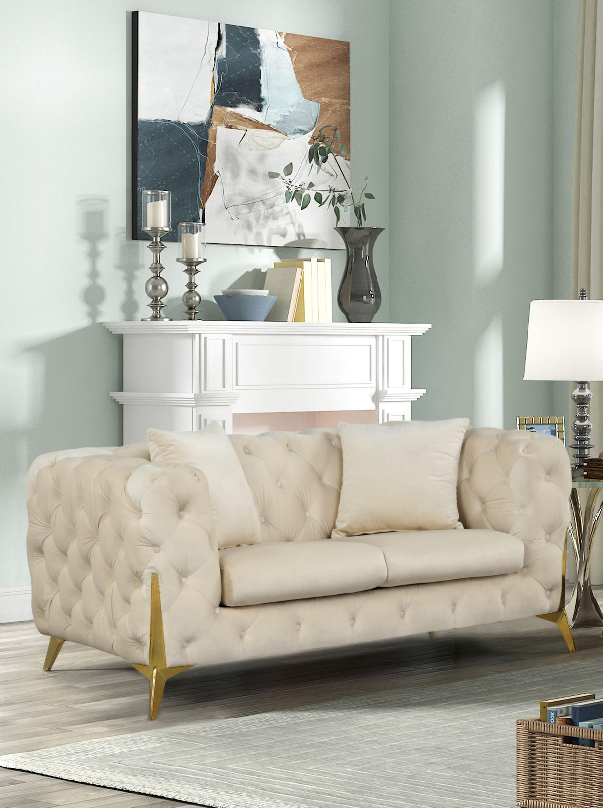 Kingdom Cream Velvet Loveseat - galleria furniture outlet