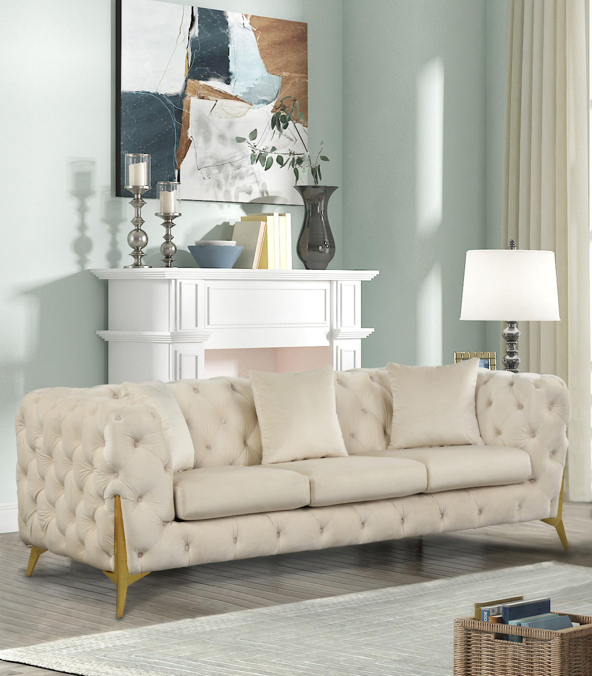 Kingdom Cream Velvet Sofa - galleria furniture outlet