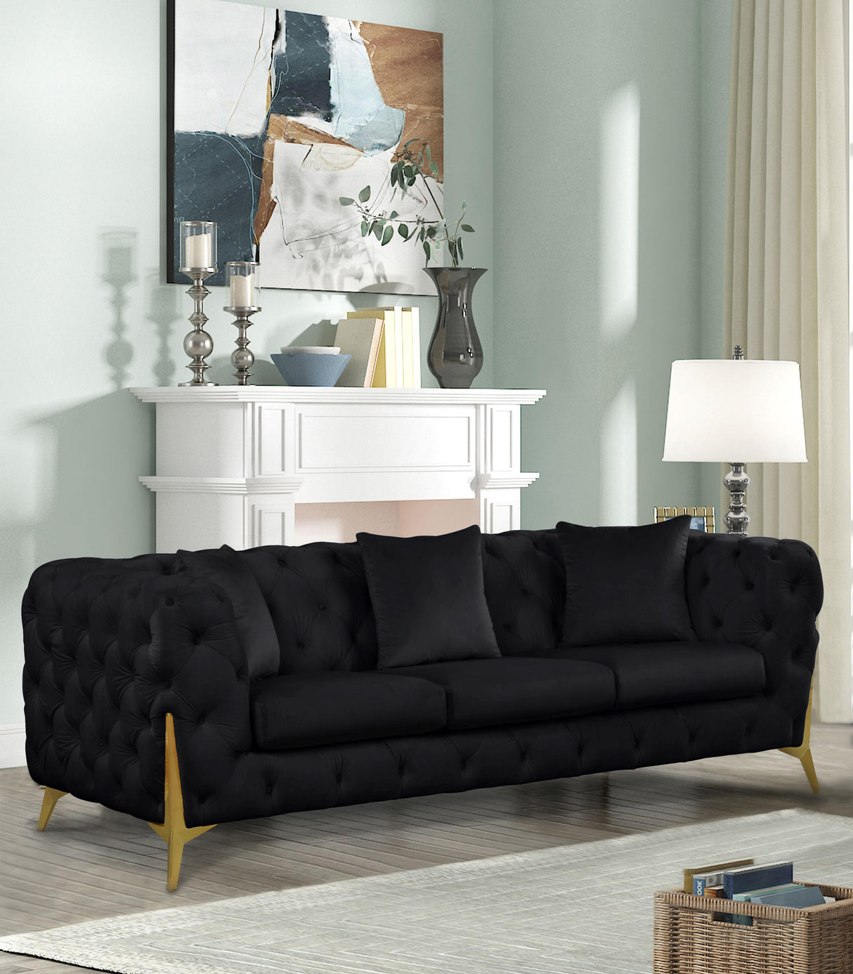 Kingdom Black Velvet Sofa - galleria furniture outlet