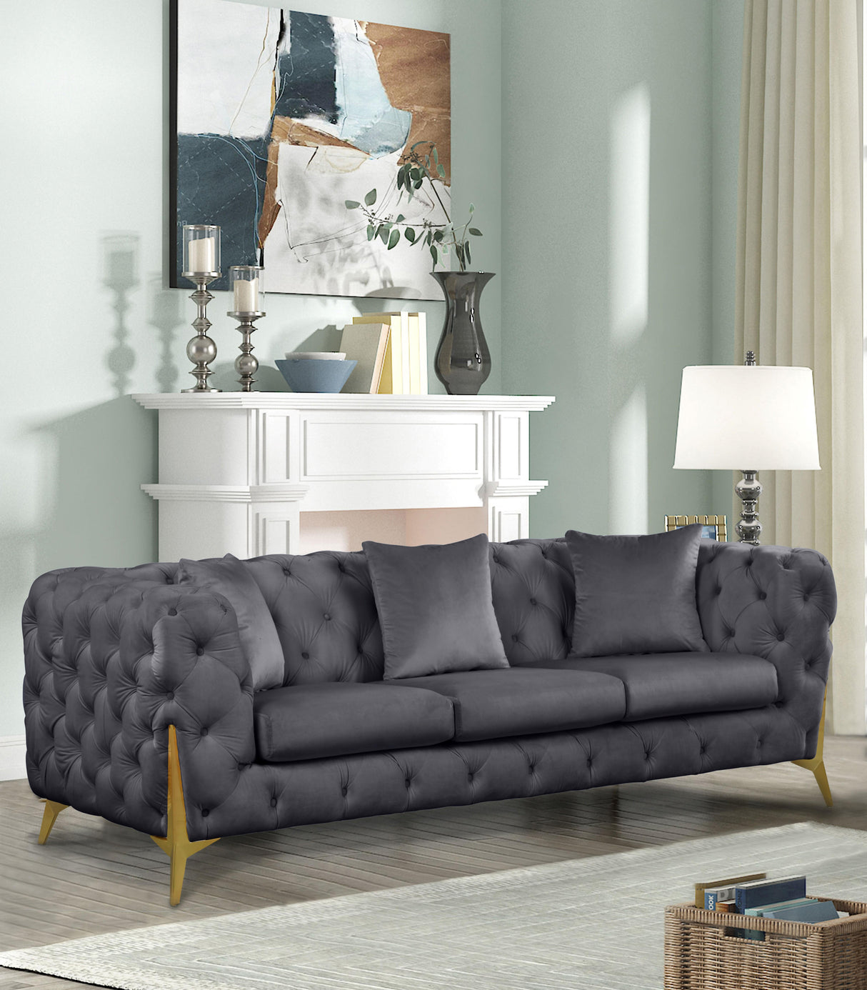 Kingdom Grey Velvet Sofa - galleria furniture outlet