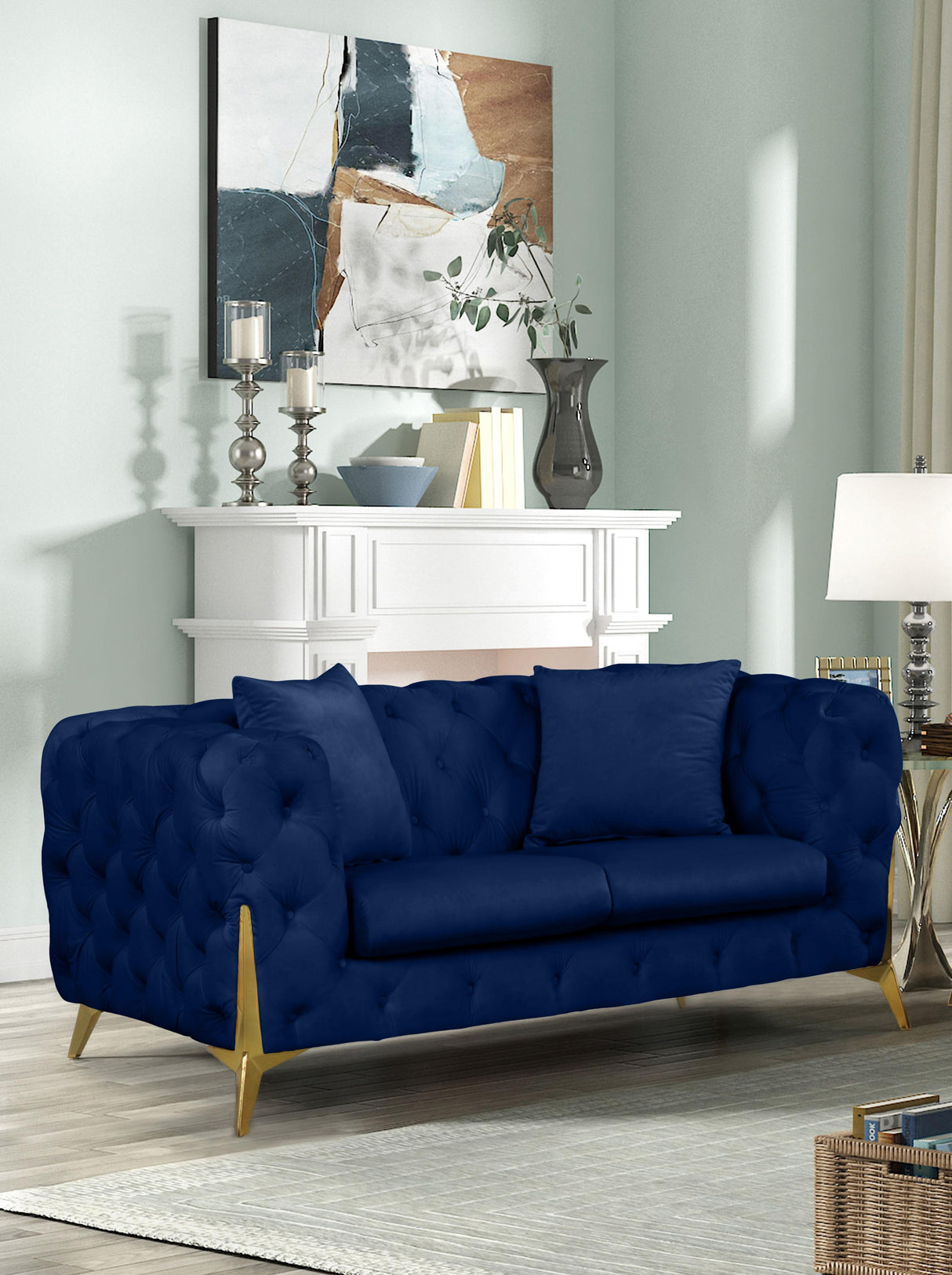 Kingdom Navy Velvet Loveseat - galleria furniture outlet