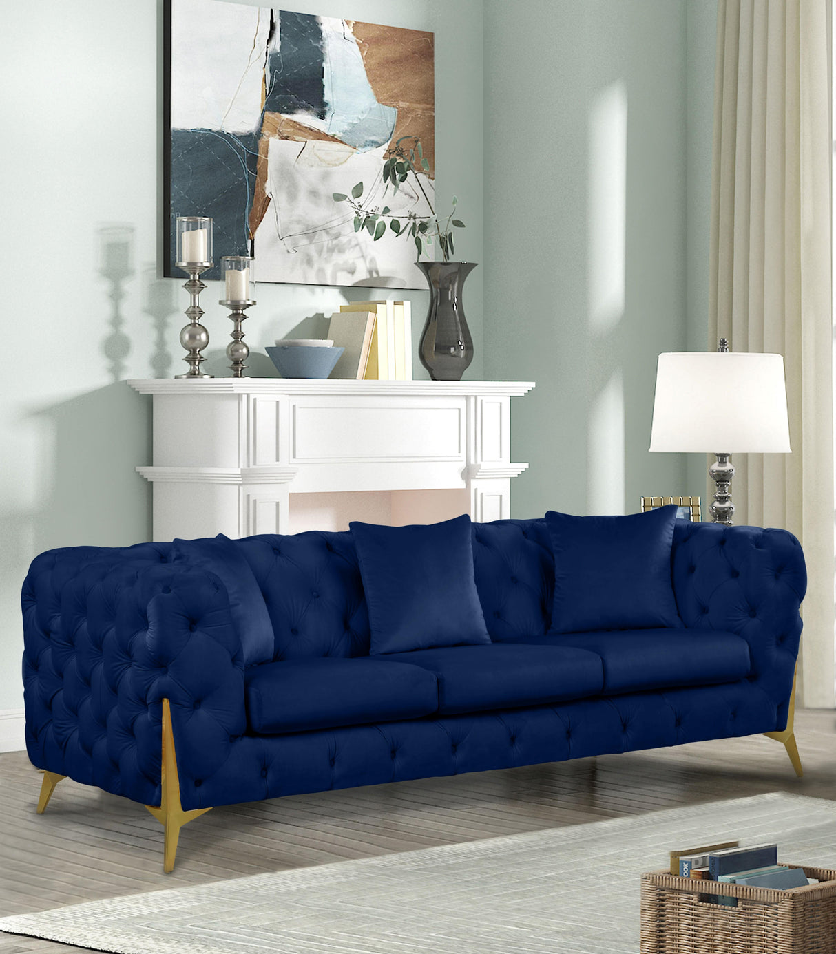 Kingdom Navy Velvet Sofa - galleria furniture outlet