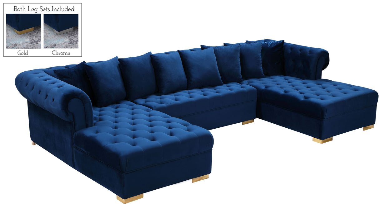 Presley Navy Velvet 3pc. Sectional - galleria furniture outlet