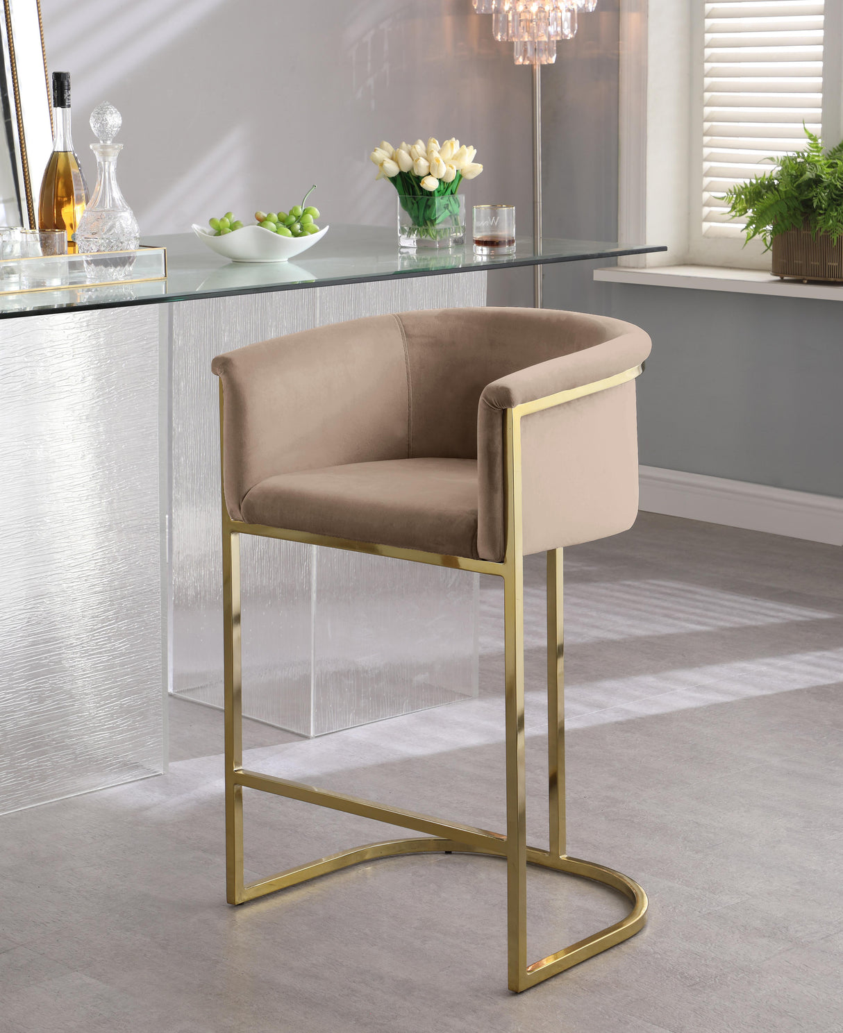 Donatella Beige Velvet Stool - galleria furniture outlet