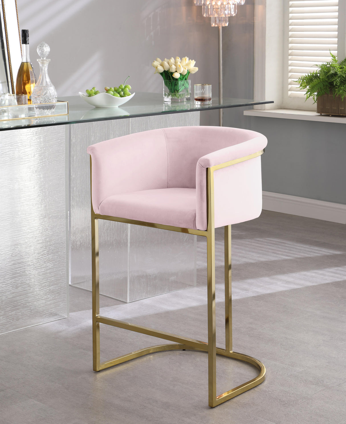 Donatella Pink Velvet Stool - galleria furniture outlet