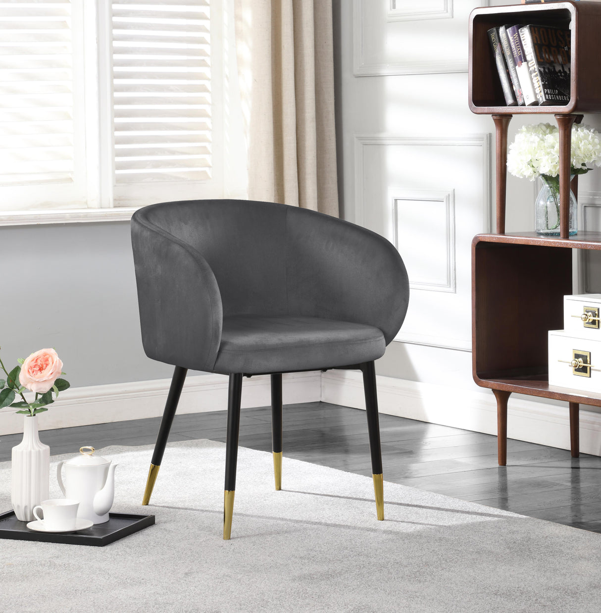 Louise Grey Velvet Dining Chair - galleria furniture outlet