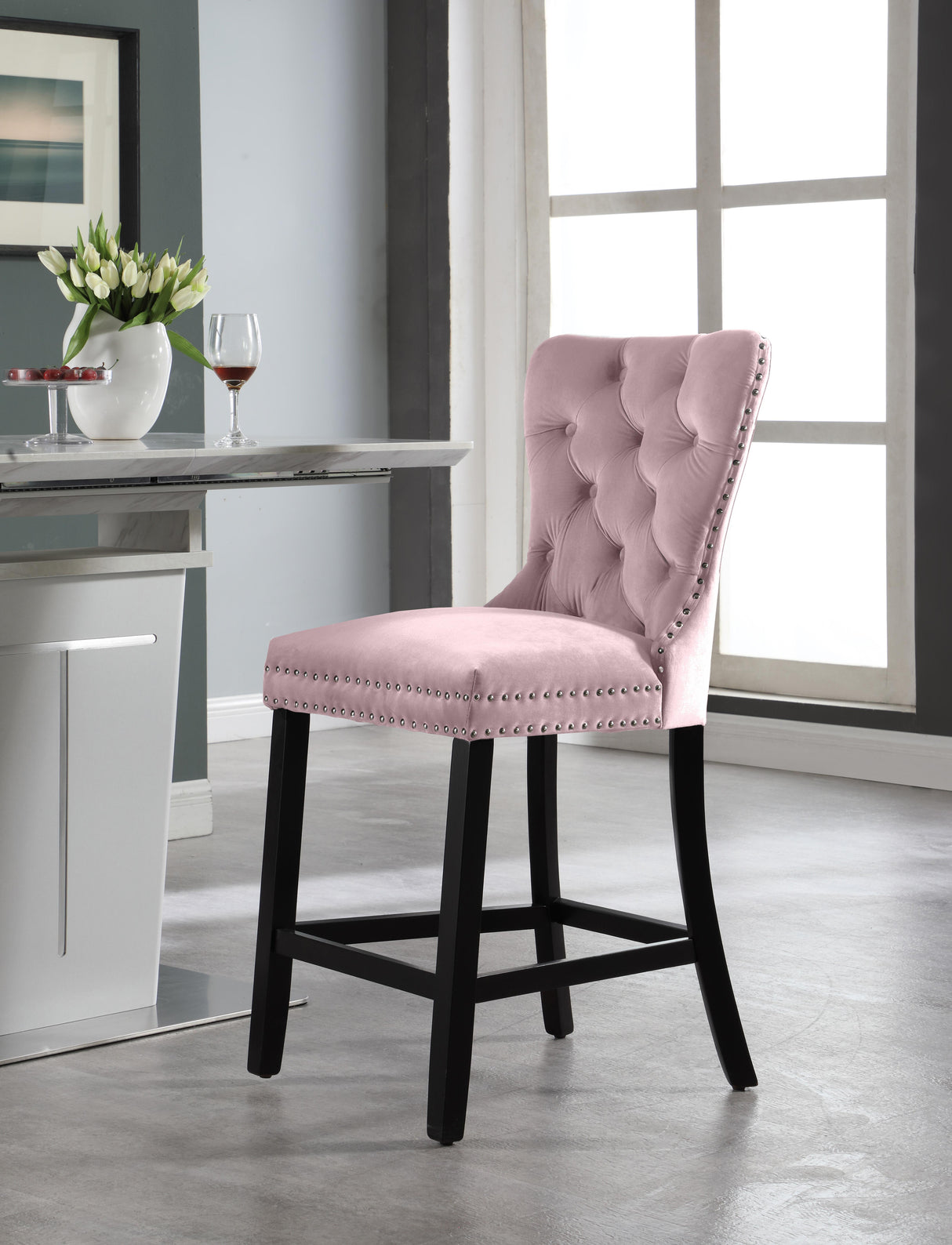 Nikki Pink Velvet Stool - galleria furniture outlet
