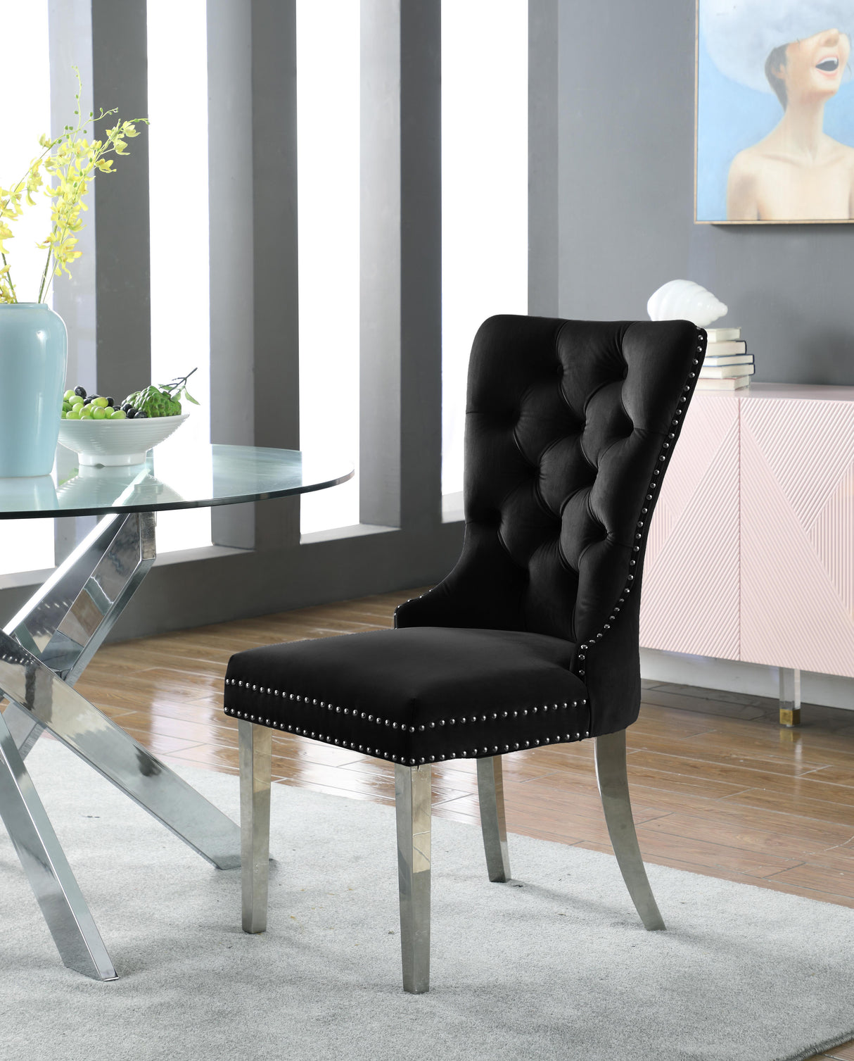 Carmen Black Velvet Dining Chair - galleria furniture outlet
