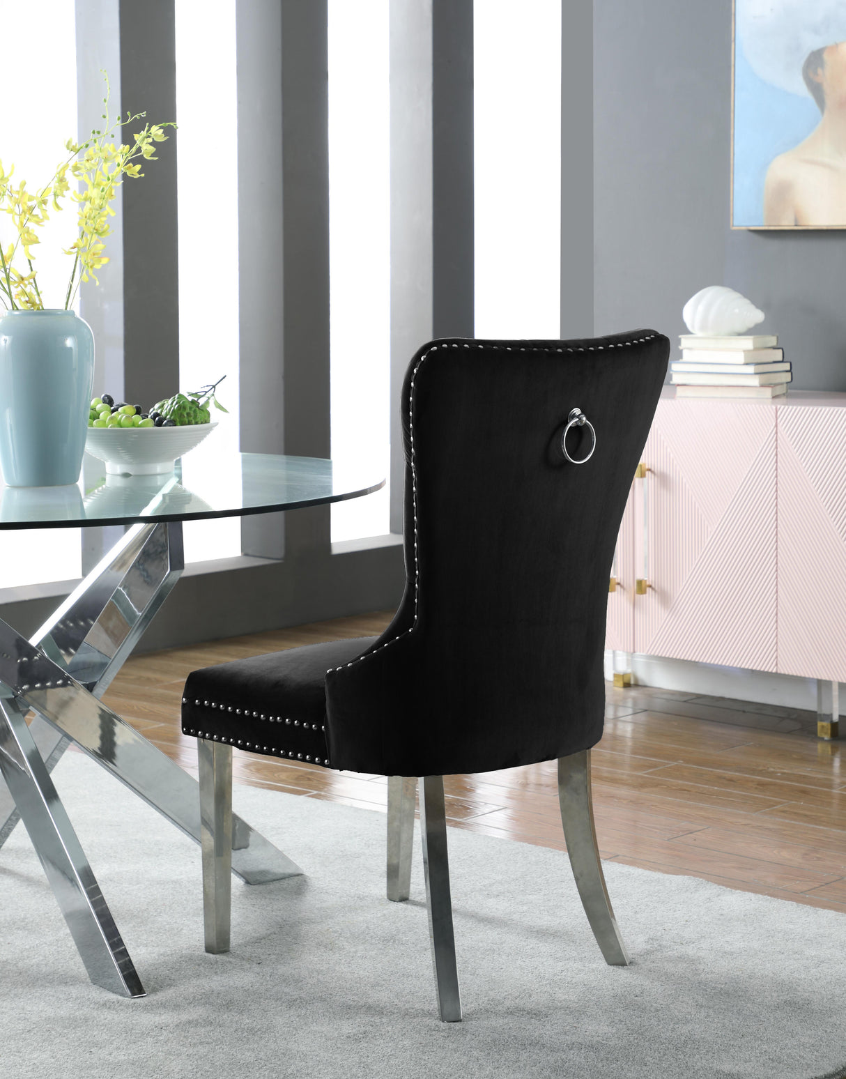 Carmen Black Velvet Dining Chair - galleria furniture outlet