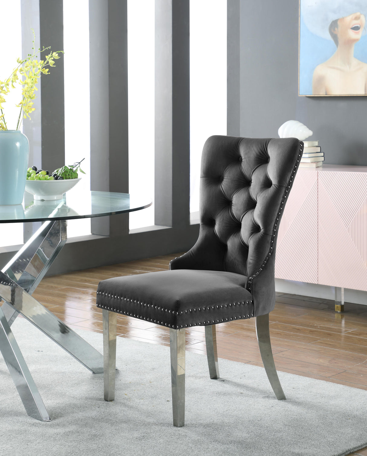 Carmen Grey Velvet Dining Chair - galleria furniture outlet