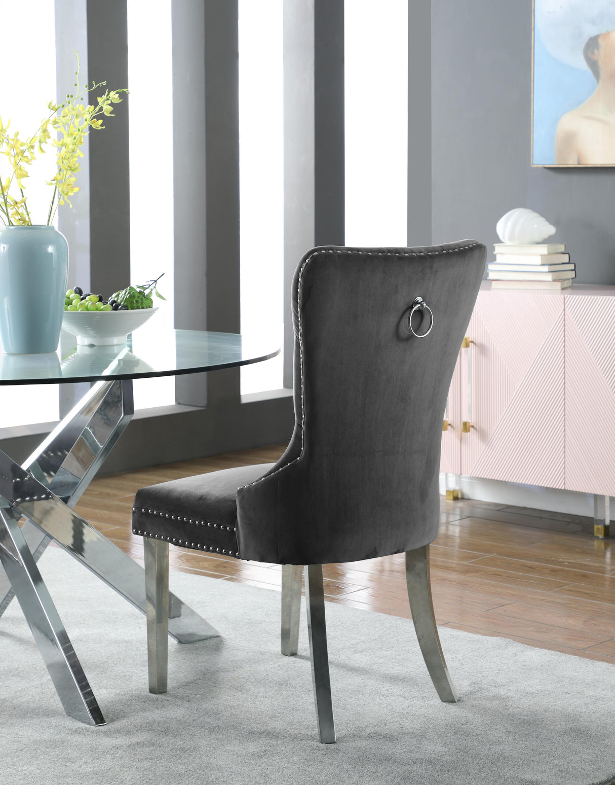 Carmen Grey Velvet Dining Chair - galleria furniture outlet