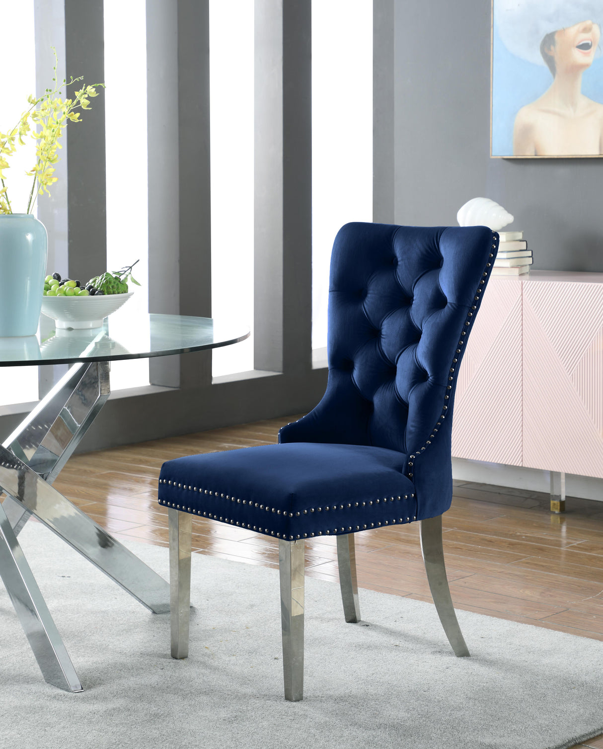 Carmen Navy Velvet Dining Chair - galleria furniture outlet