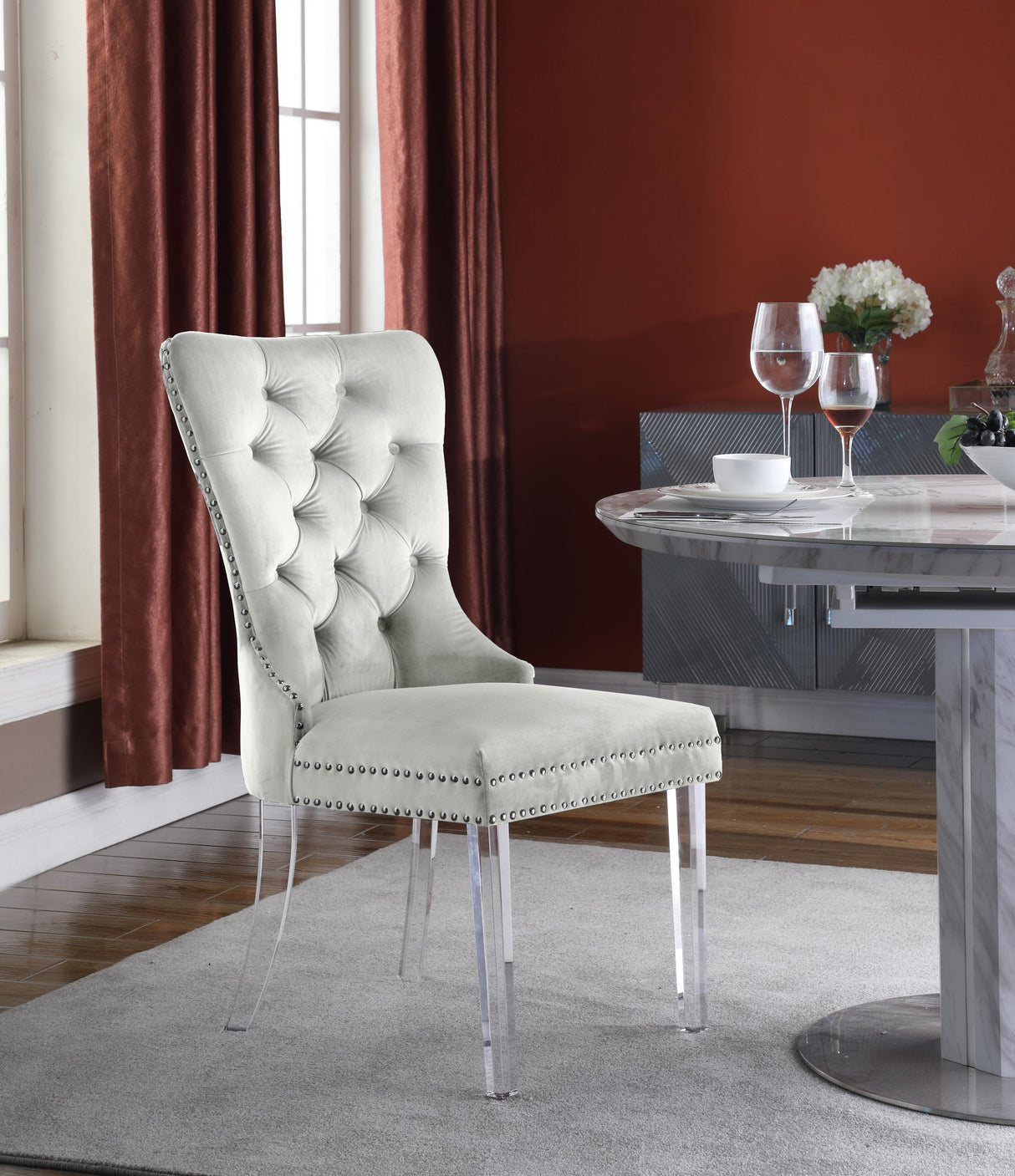 Miley Cream Velvet Dining Chair - galleria furniture outlet