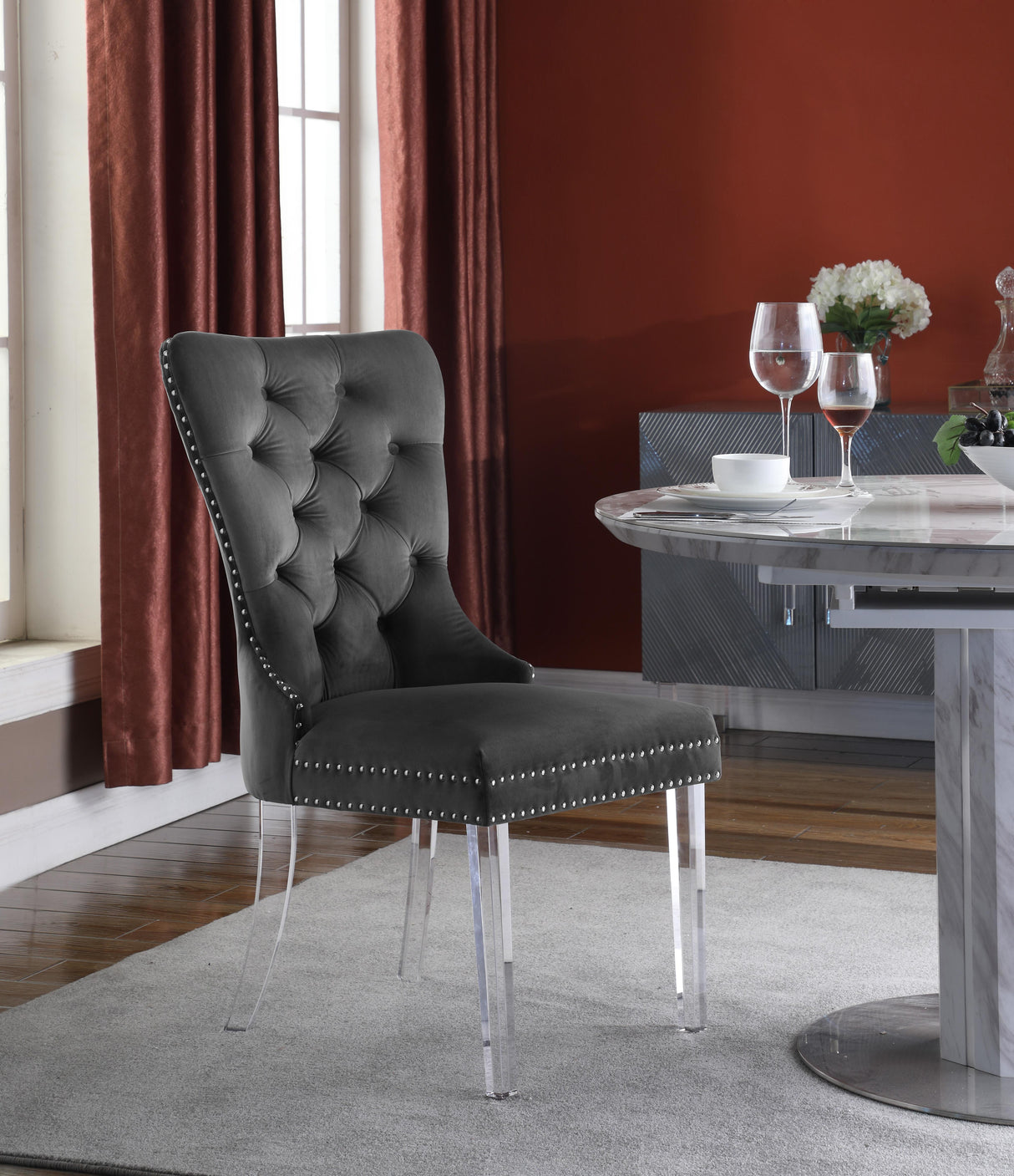 Miley Grey Velvet Dining Chair - galleria furniture outlet