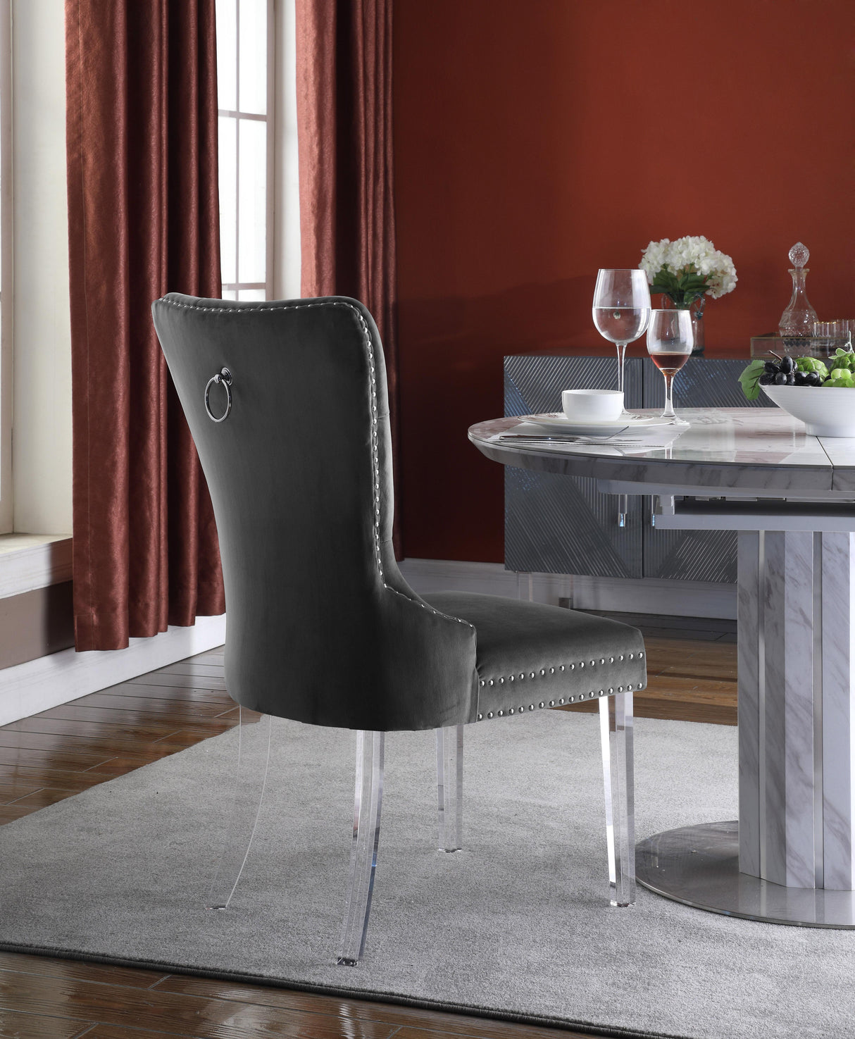 Miley Grey Velvet Dining Chair - galleria furniture outlet