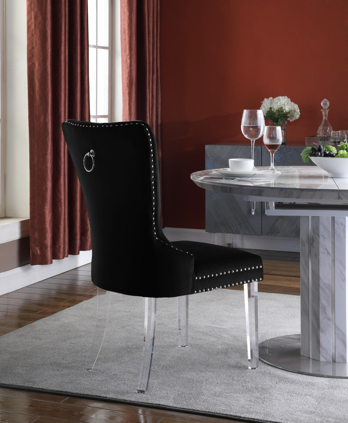 Miley Black Velvet Dining Chair - galleria furniture outlet