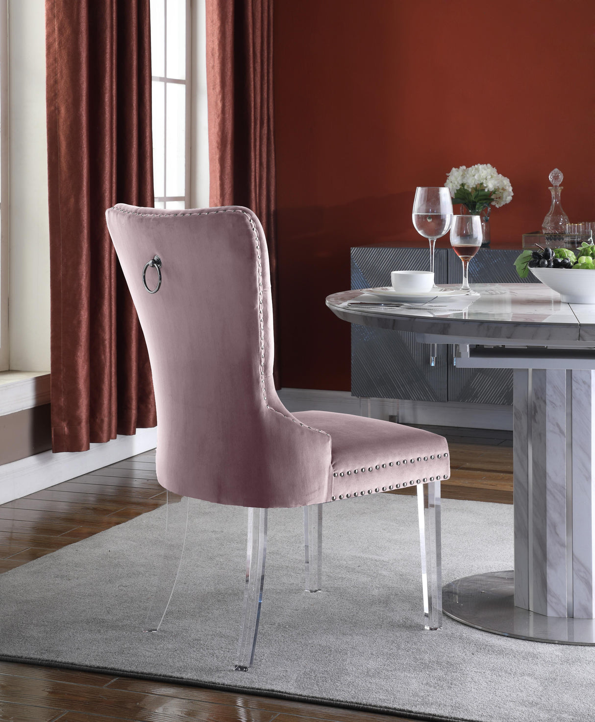 Miley Pink Velvet Dining Chair - galleria furniture outlet