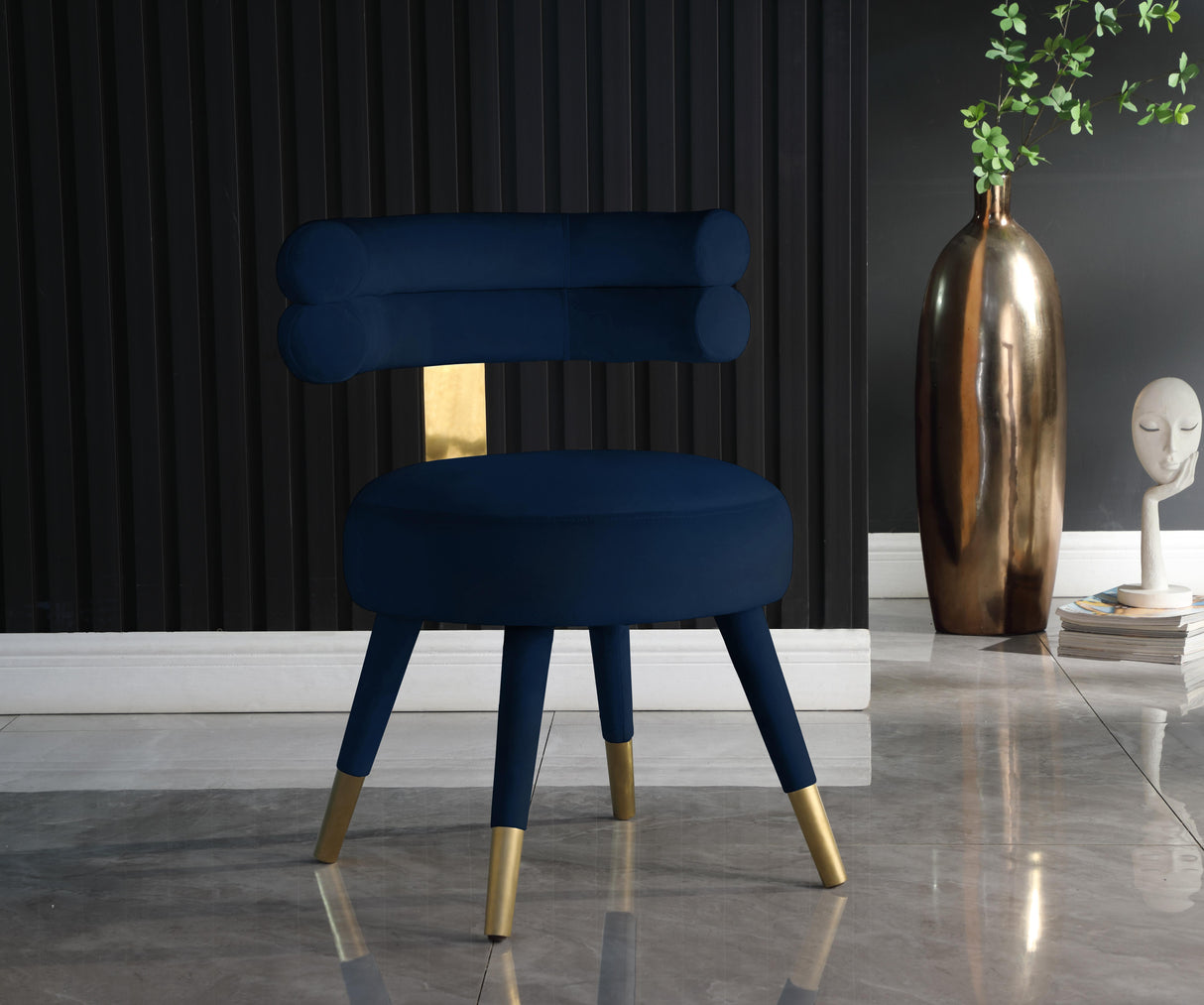 Fitzroy Navy Velvet Dining Chair - galleria furniture outlet