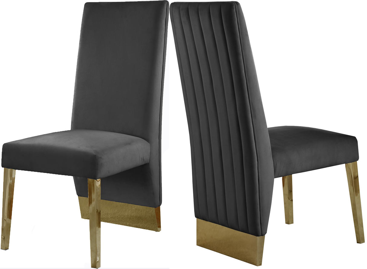 Porsha Grey Velvet Dining Chair - galleria furniture outlet