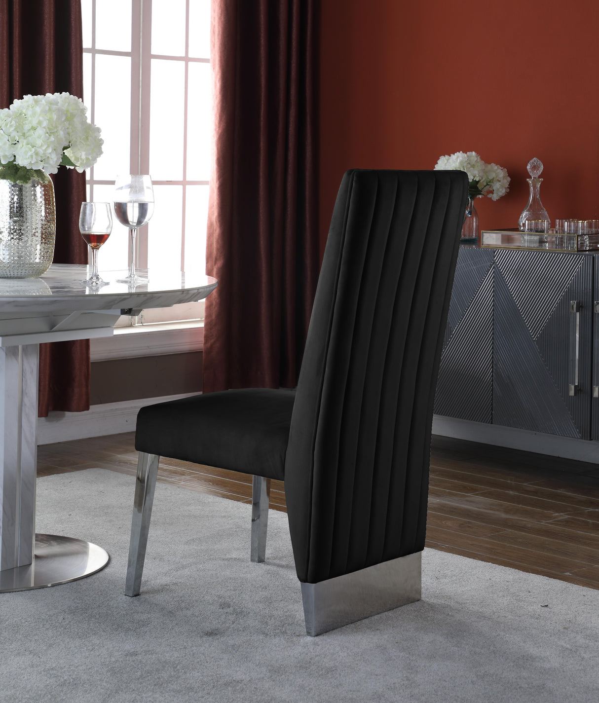 Porsha Black Velvet Dining Chair - galleria furniture outlet
