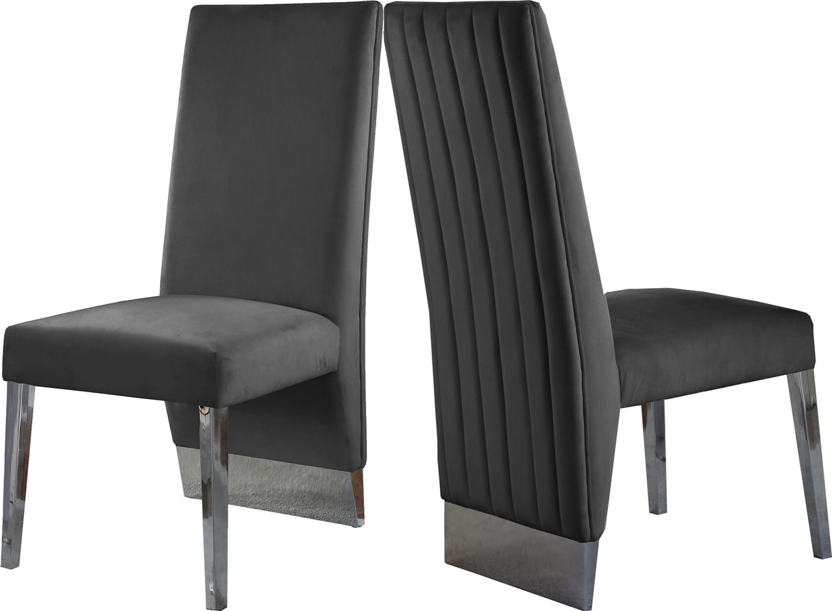 Porsha Grey Velvet Dining Chair - galleria furniture outlet