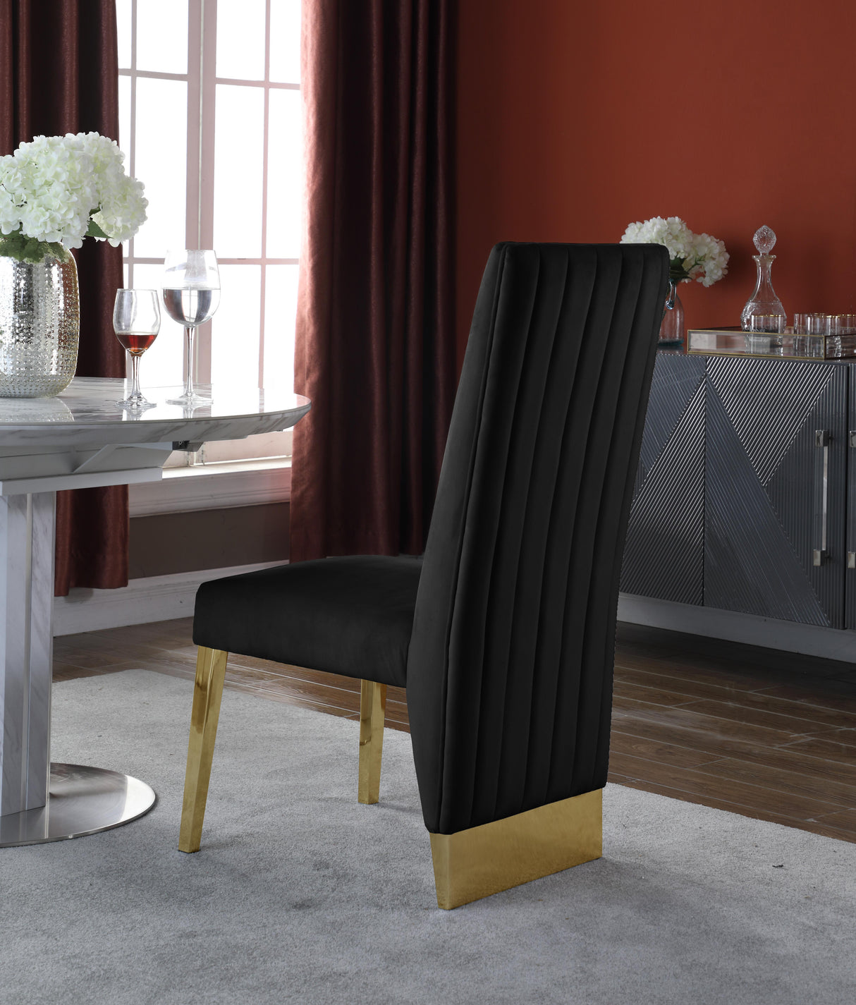 Porsha Black Velvet Dining Chair - galleria furniture outlet