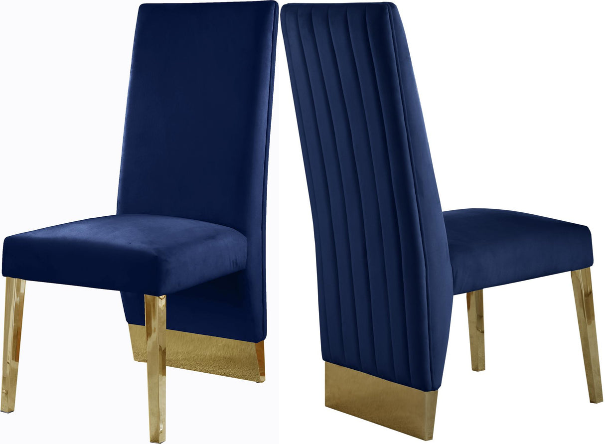Porsha Navy Velvet Dining Chair - galleria furniture outlet