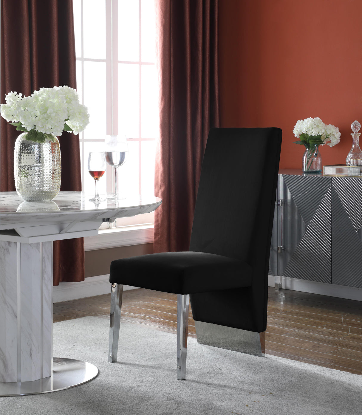 Porsha Black Velvet Dining Chair - galleria furniture outlet