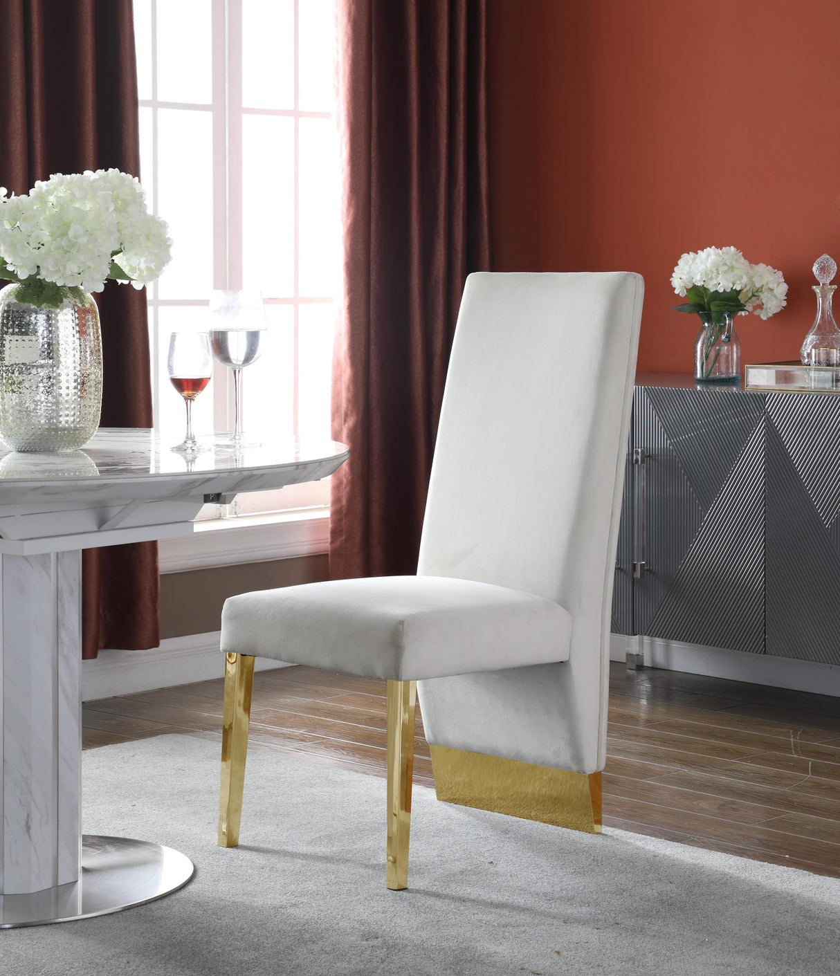 Porsha Cream Velvet Dining Chair - galleria furniture outlet