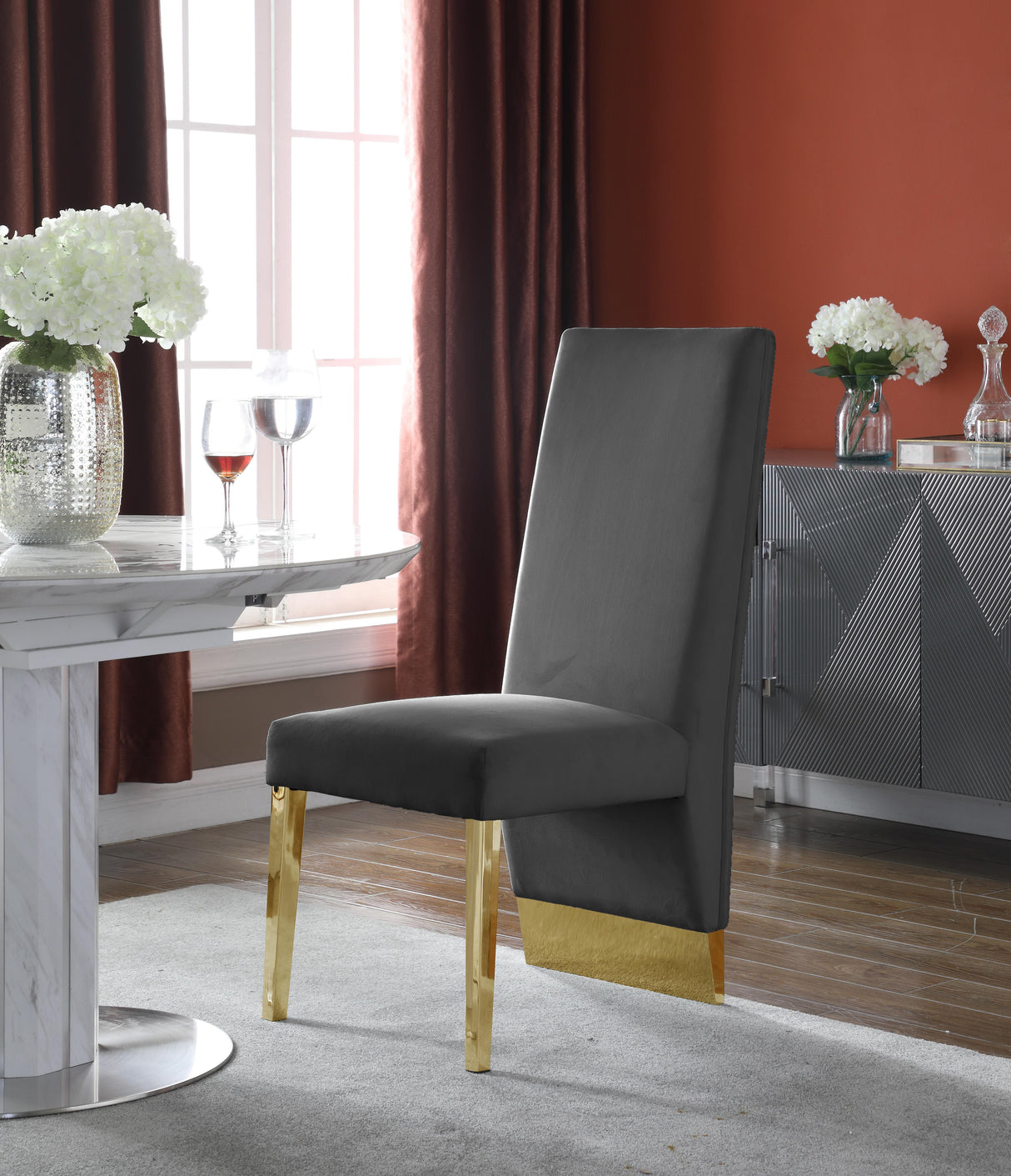 Porsha Grey Velvet Dining Chair - galleria furniture outlet
