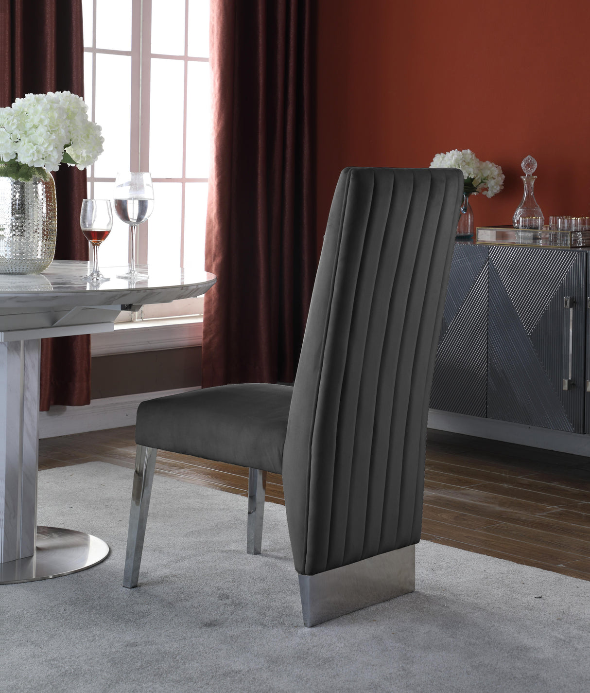 Porsha Grey Velvet Dining Chair - galleria furniture outlet