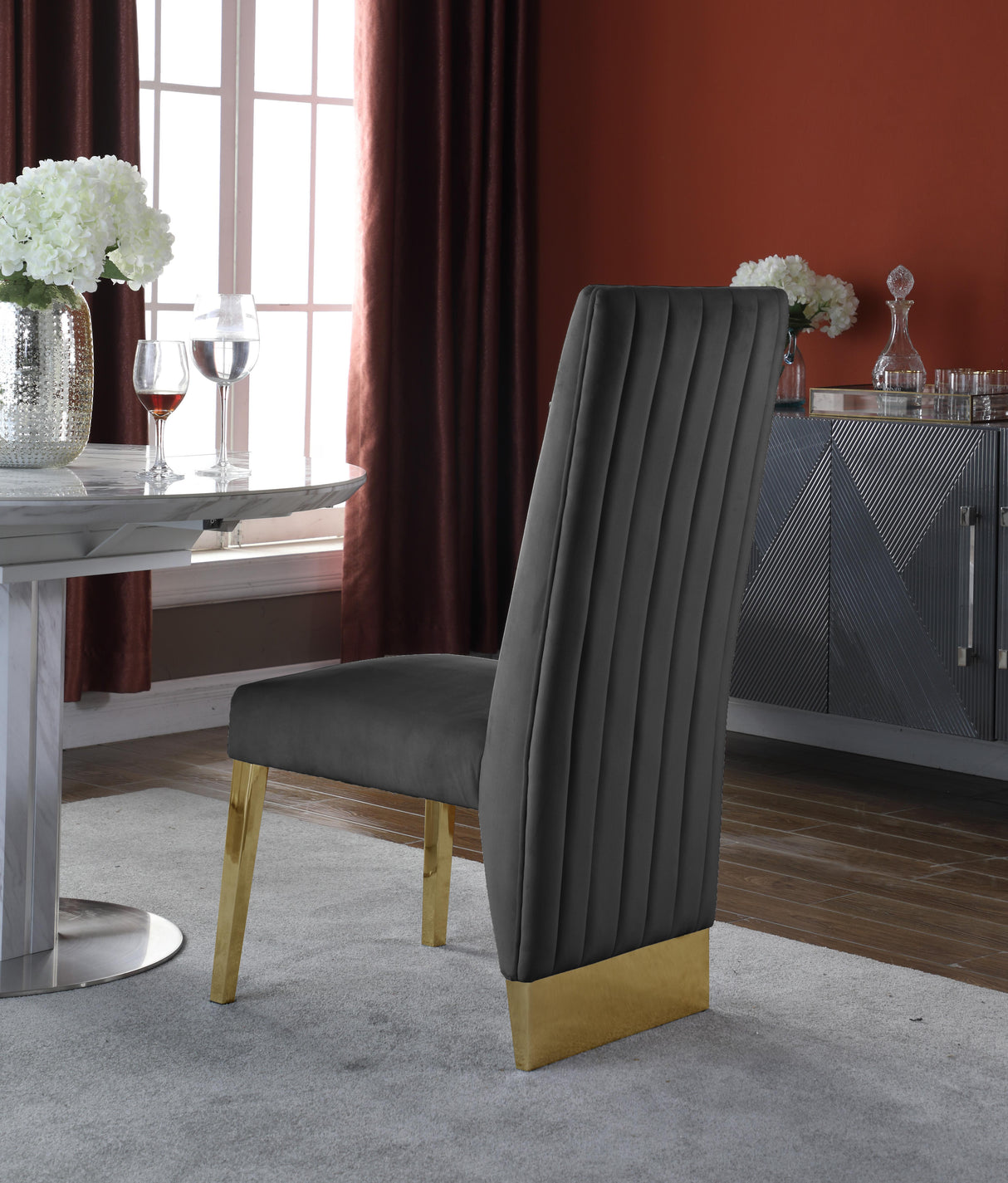 Porsha Grey Velvet Dining Chair - galleria furniture outlet