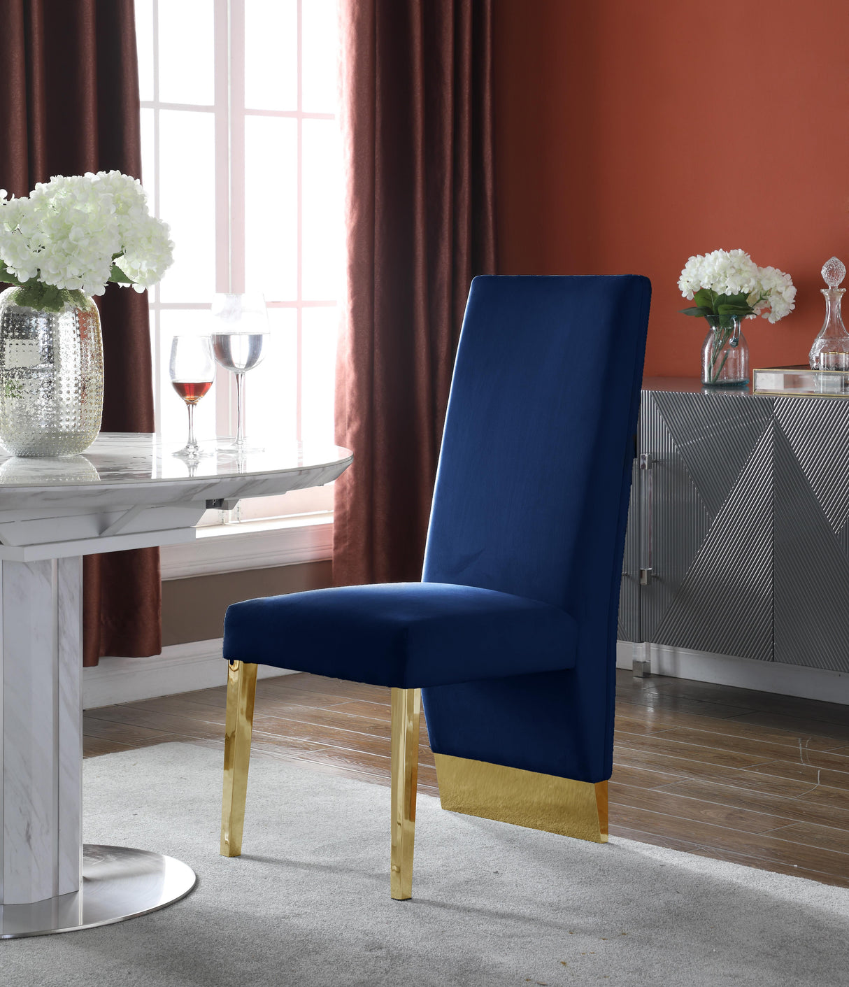 Porsha Navy Velvet Dining Chair - galleria furniture outlet