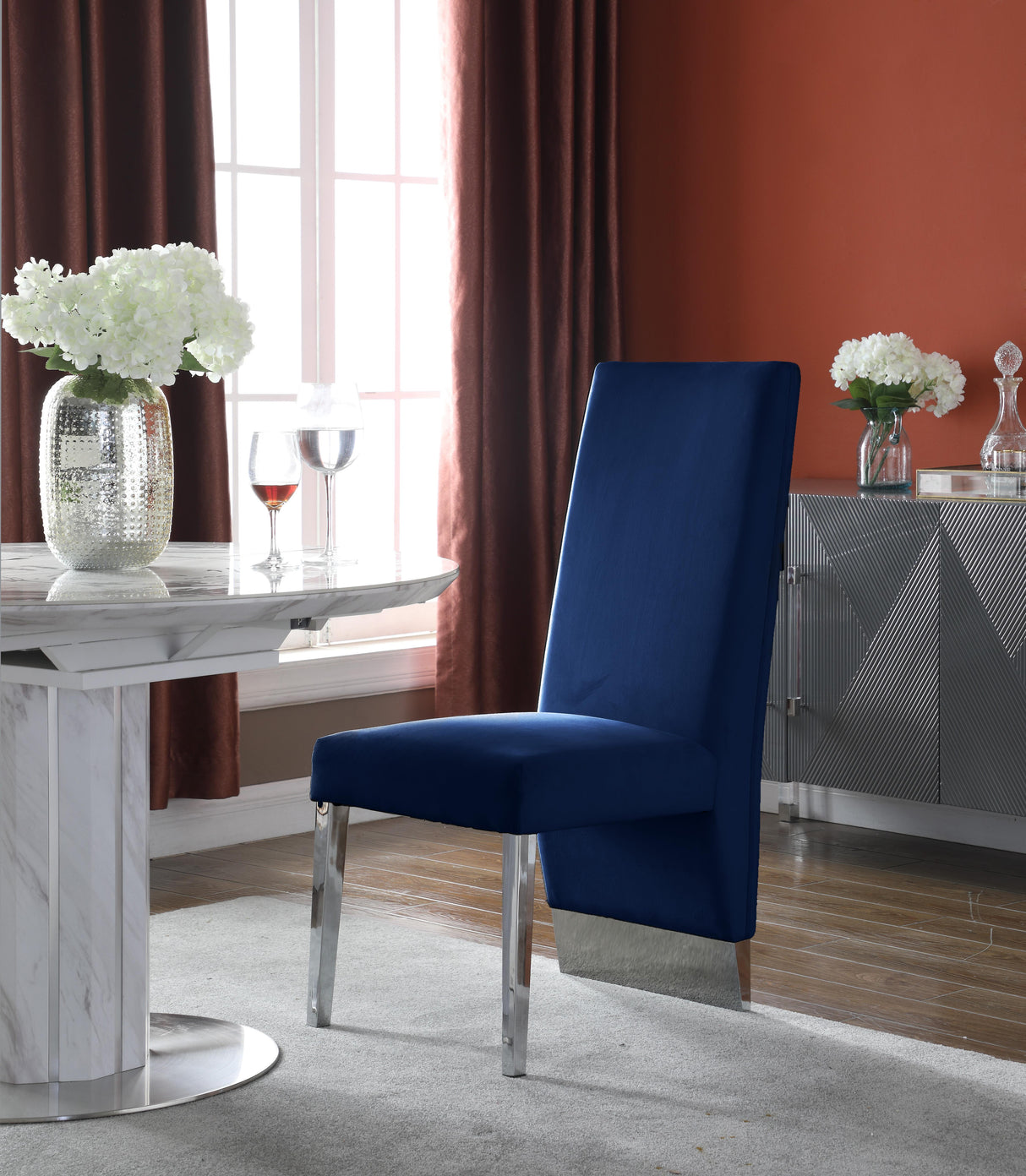 Porsha Navy Velvet Dining Chair - galleria furniture outlet