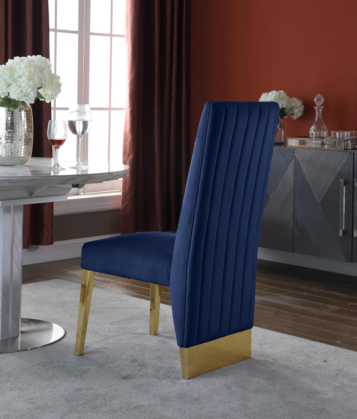 Porsha Navy Velvet Dining Chair - galleria furniture outlet