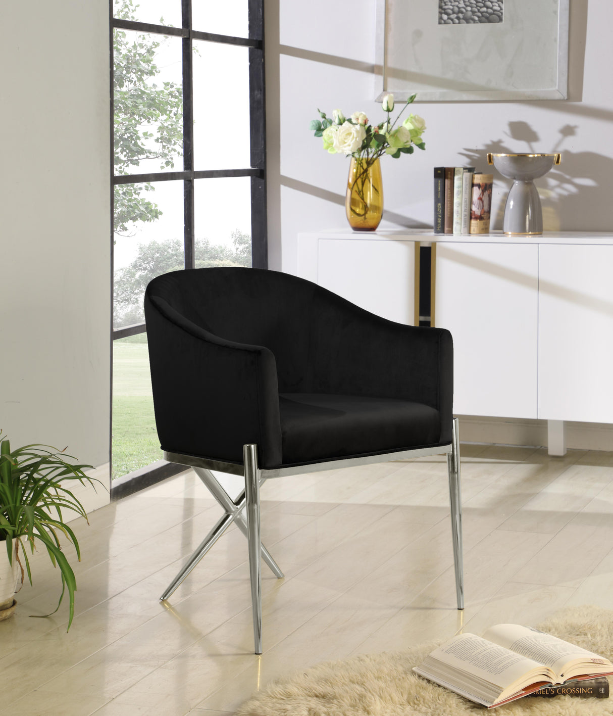 Xavier Black Velvet Dining Chair - galleria furniture outlet