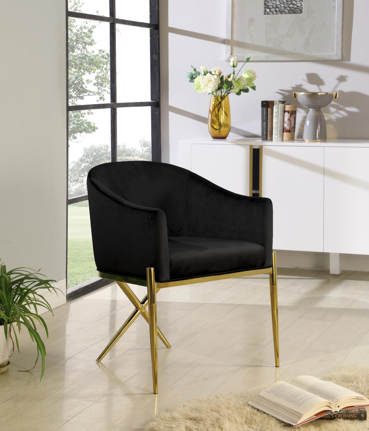 Xavier Black Velvet Dining Chair - galleria furniture outlet