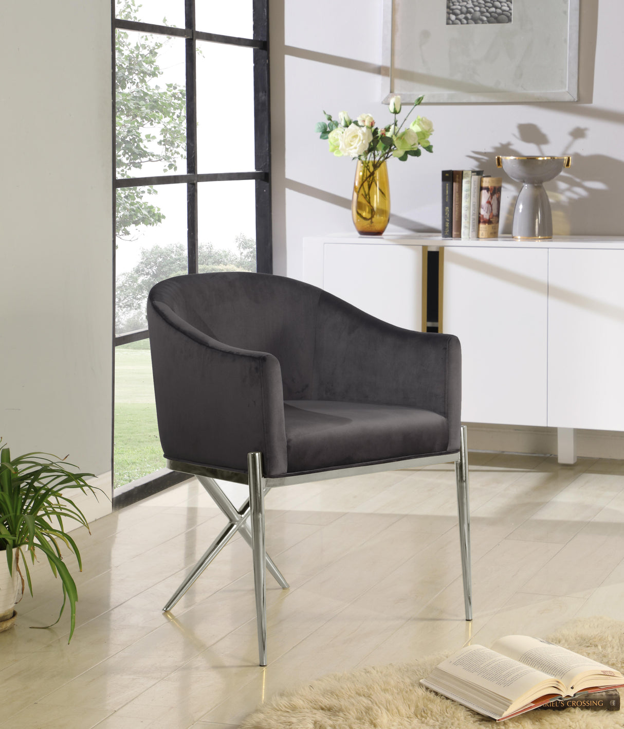 Xavier Grey Velvet Dining Chair - galleria furniture outlet